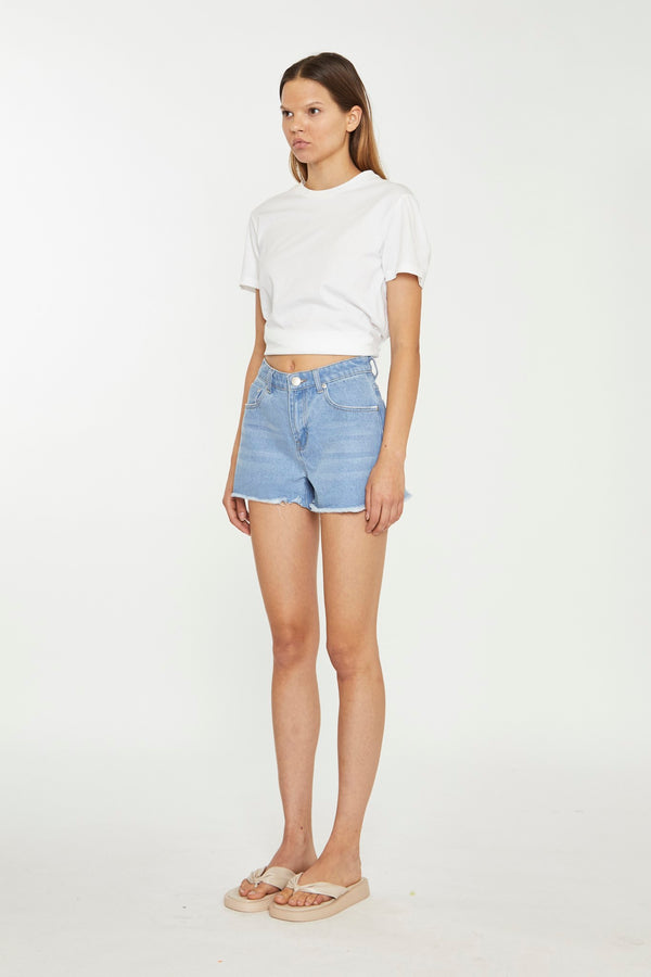 Glamorous Bleach-Blue Frayed Hem Denim Shorts