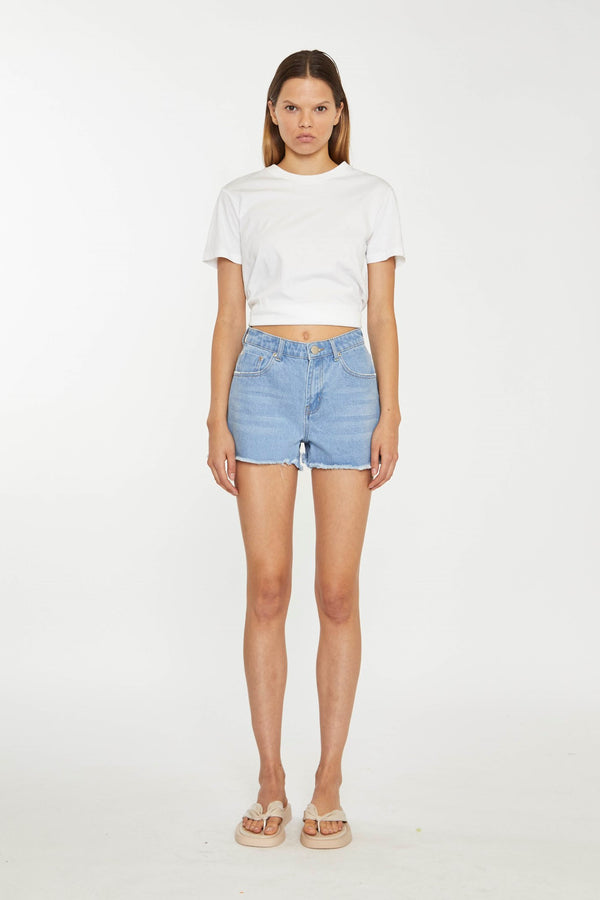 glamorous Bleach-Blue Frayed Hem Denim Shorts