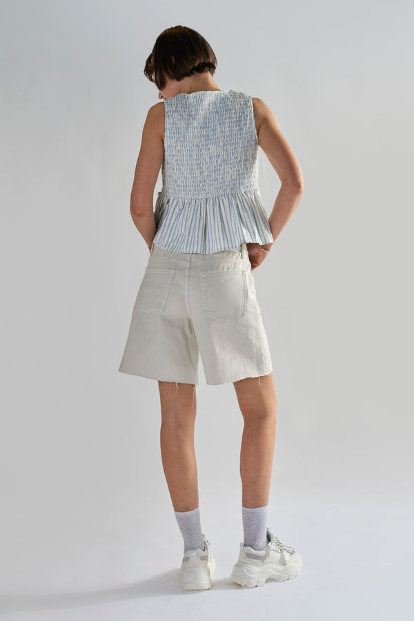 Glamorous Bleach-White Denim Cut-Off Long Shorts