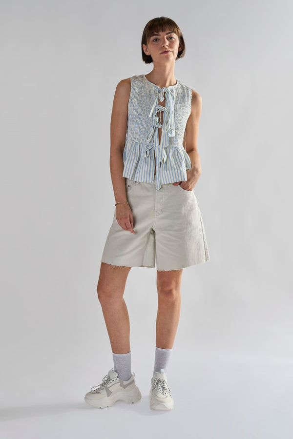 glamorous Bleach-White Denim Cut-Off Long Shorts