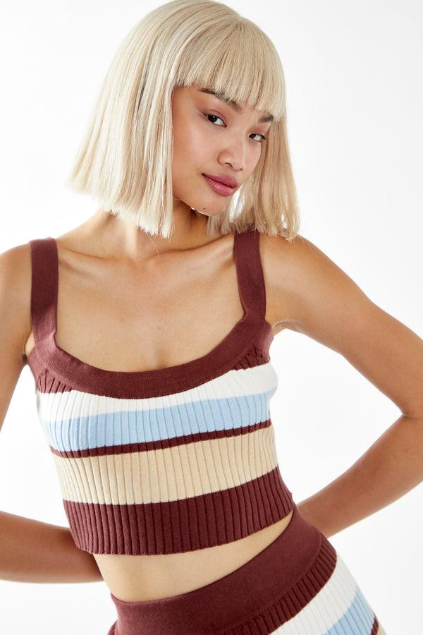Glamorous Blue-Brown Stripe Crop-top