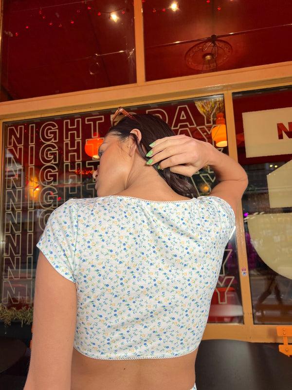 Glamorous Blue Dainty-Ditsy Crop-top