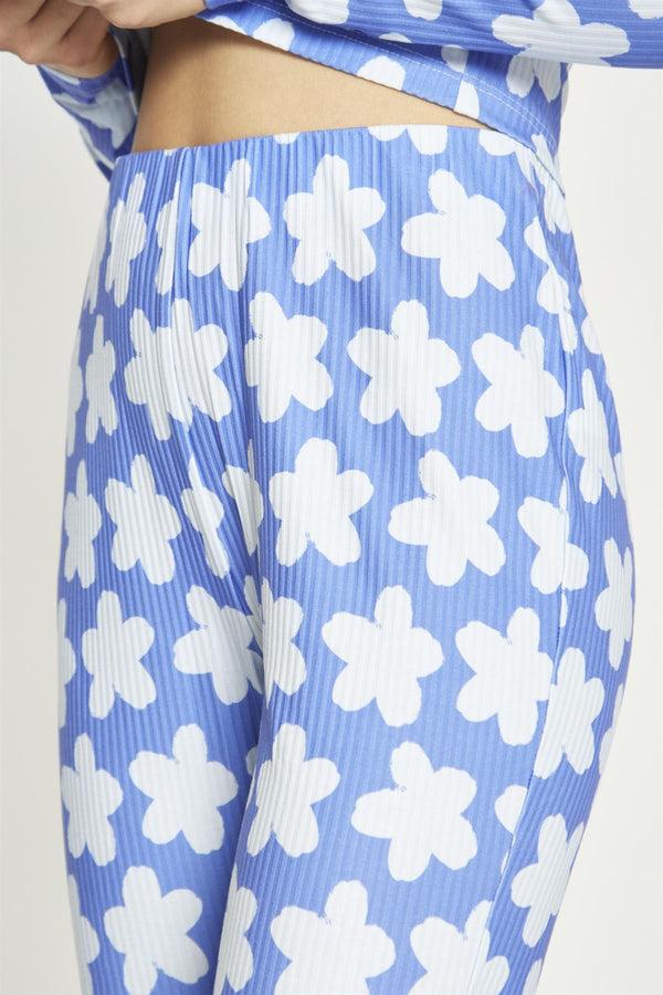 Glamorous Blue-Large Flower Flared-Trousers