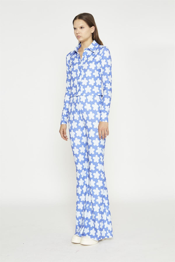 Glamorous Blue-Large Flower Flared-Trousers
