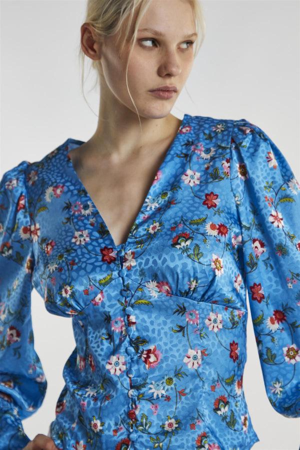 Glamorous Blue Multi-Floral Long-Sleeve Top