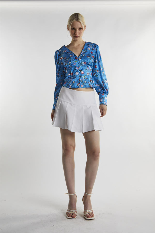 glamorous Blue Multi-Floral Long-Sleeve Top