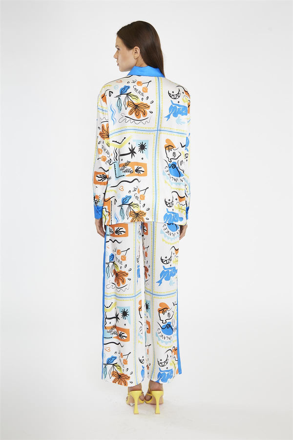 Glamorous Blue Scarf-Print Oversized-Shirt