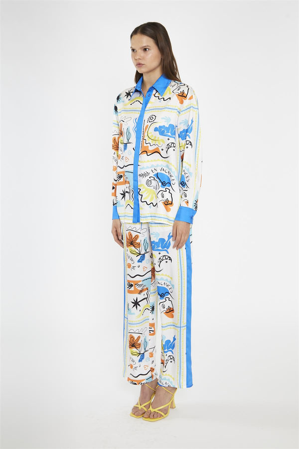 Glamorous Blue Scarf-Print Oversized-Shirt