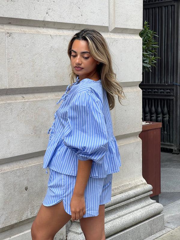 Glamorous Blue-Stripe Side Split Shorts