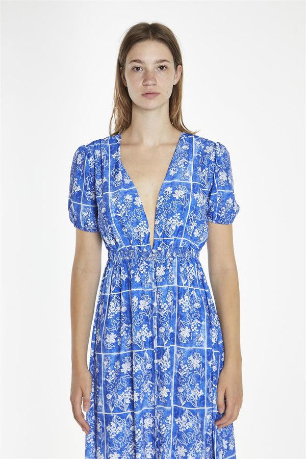 Glamorous Blue-Tile Button-Front Midaxi-Dress