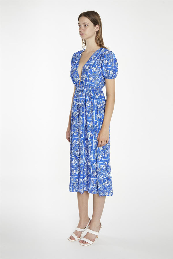 Glamorous Blue-Tile Button-Front Midaxi-Dress