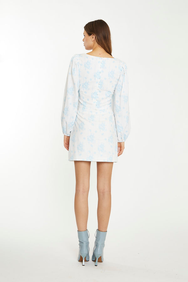 Glamorous Blue Wallpaper Floral Ruched Top