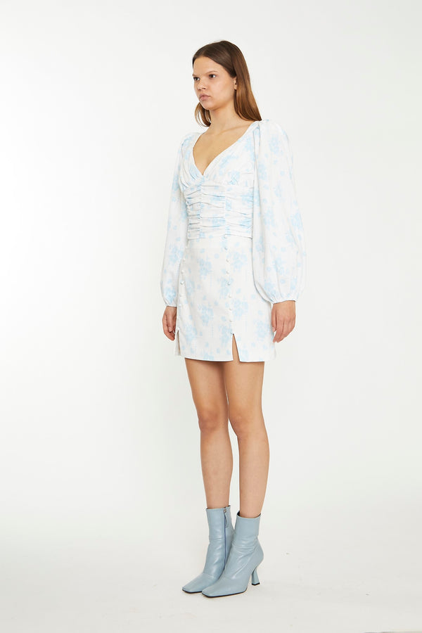 Glamorous Blue Wallpaper Floral Ruched Top