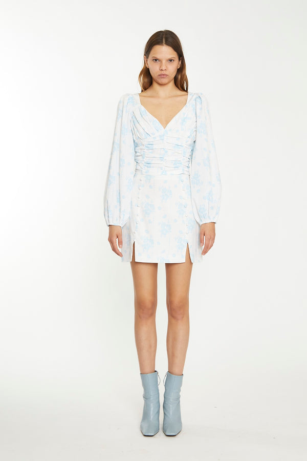 glamorous Blue Wallpaper Floral Ruched Top