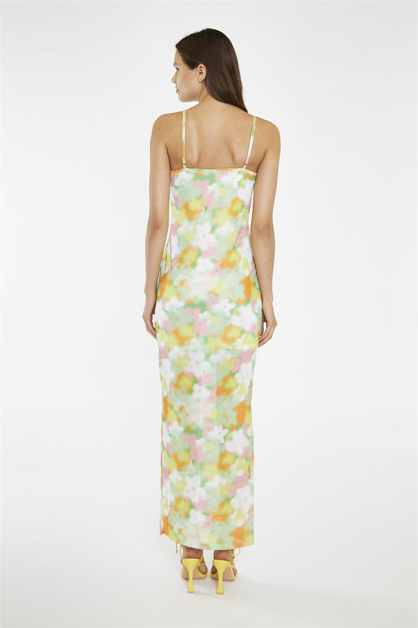 Glamorous Blurred-Flower Mesh Bodycon Maxi-Dress