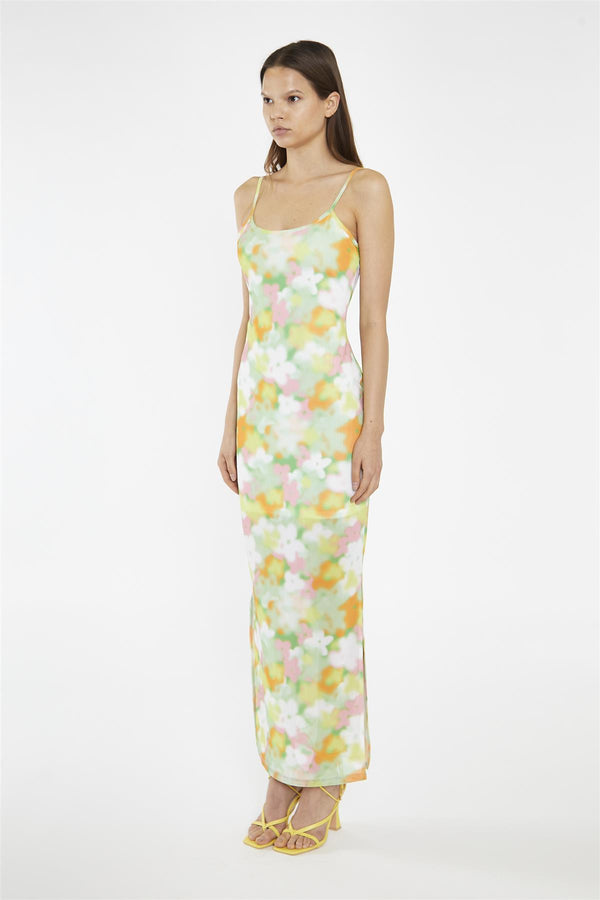 Glamorous Blurred-Flower Mesh Bodycon Maxi-Dress