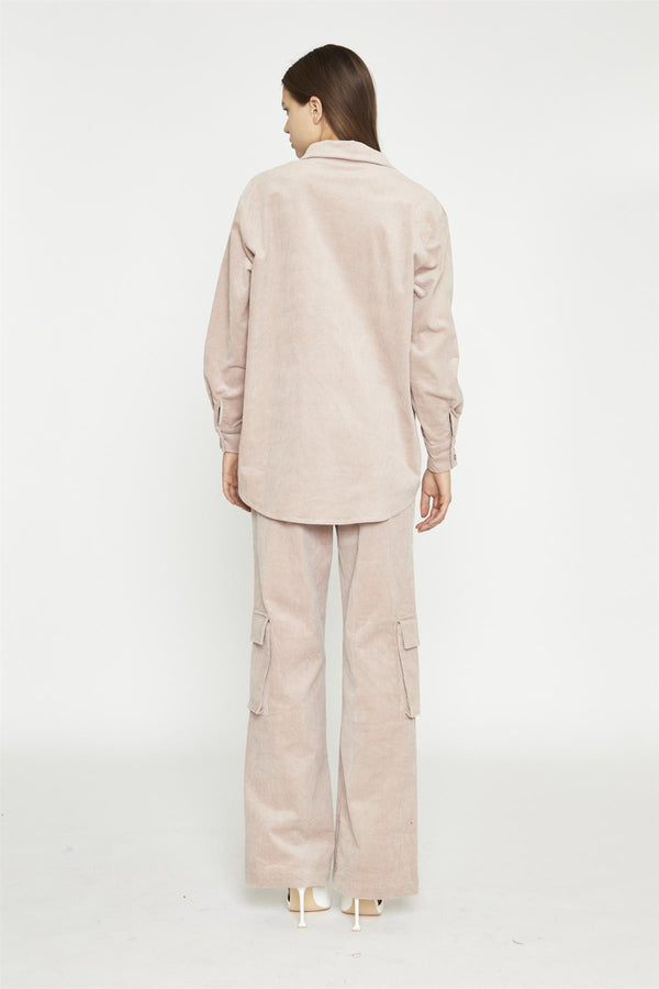 Glamorous Blush Cord Ribbed Long-Sleeve Top