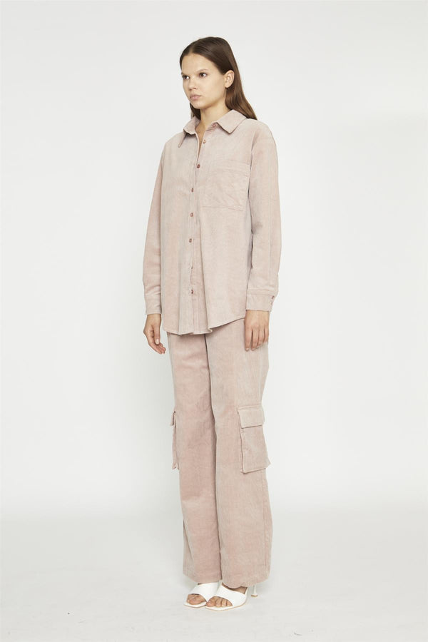 Glamorous Blush Cord Ribbed Long-Sleeve Top