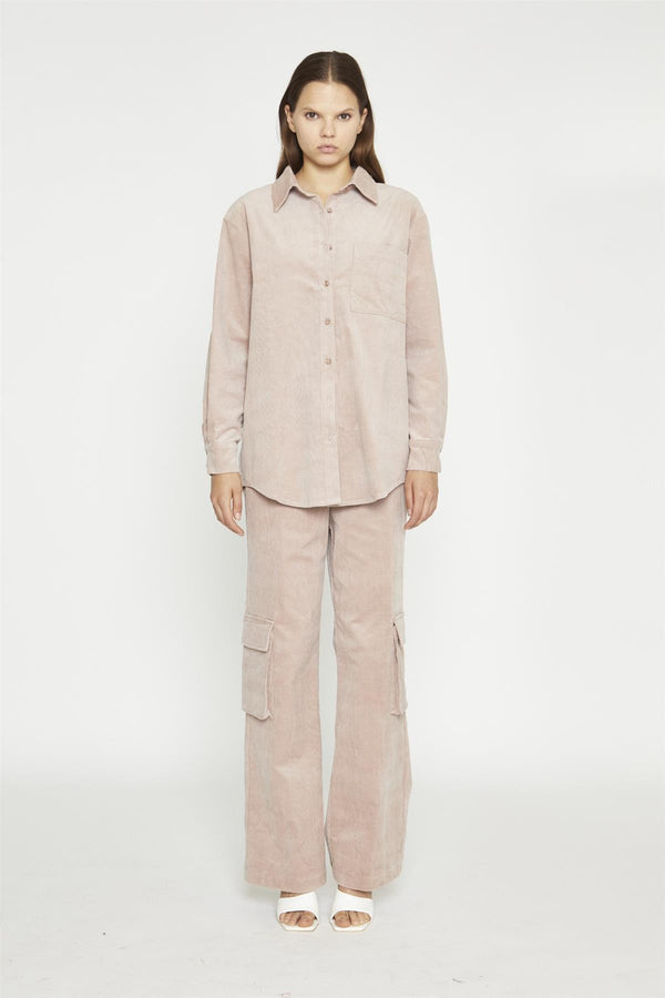 glamorous Blush Cord Ribbed Long-Sleeve Top