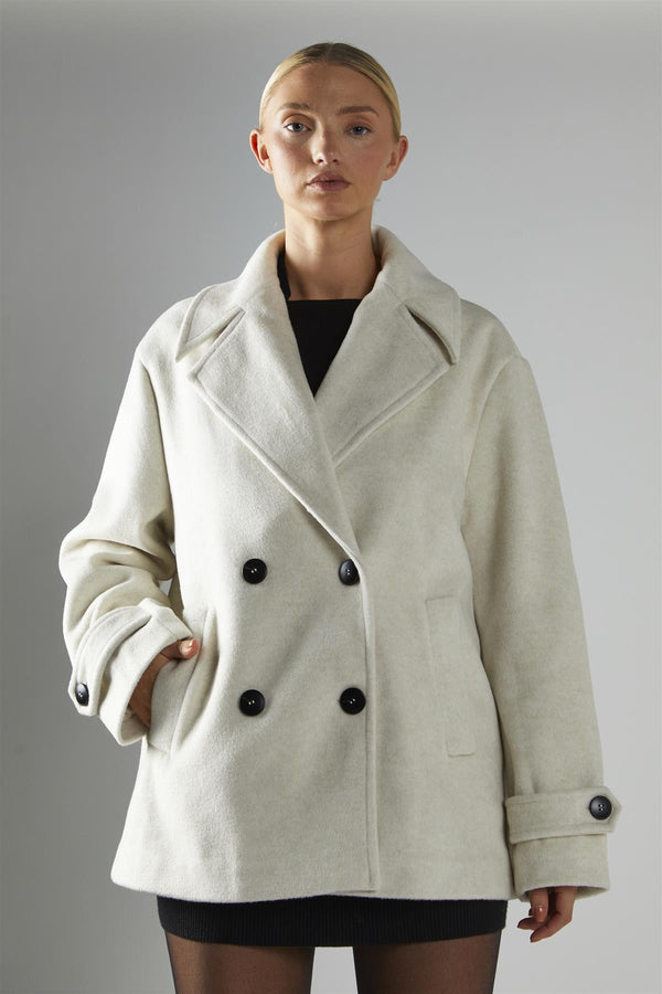 Glamorous Bone Double-Breasted Short-Coat