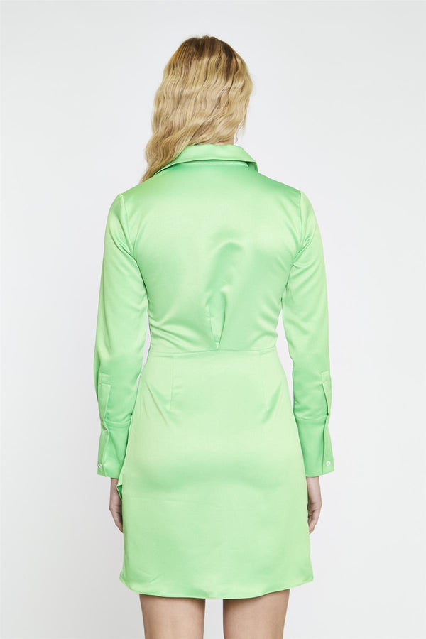 Glamorous Bright-Green Wrapped Shirt Mini-Dress