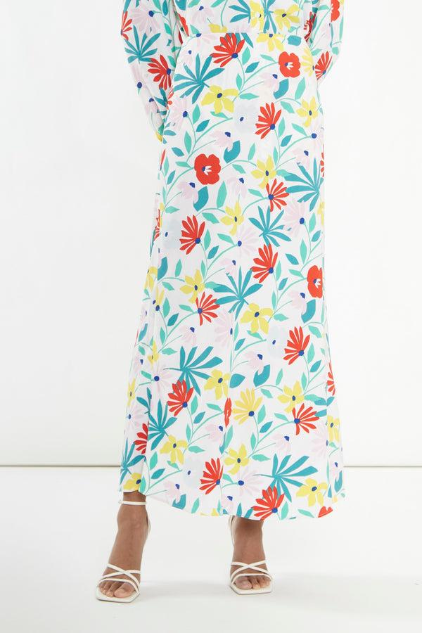 Glamorous Bright Multi Flower Bias-Cut Maxi-skirt