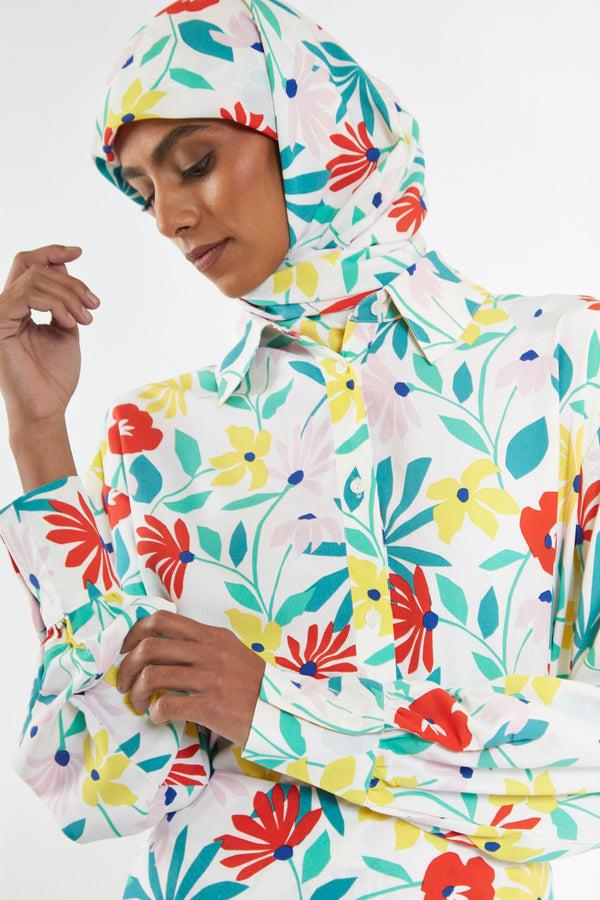 Glamorous Bright Multi Flower Long Sleeve Shirt