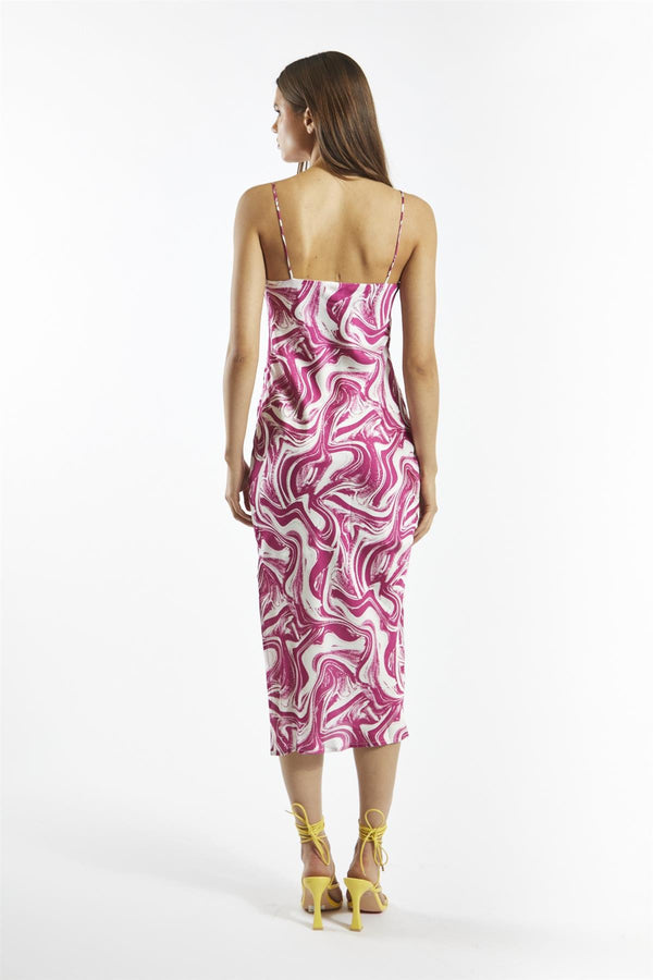 Glamorous Bright-Pink Marble Cami Midi-Dress