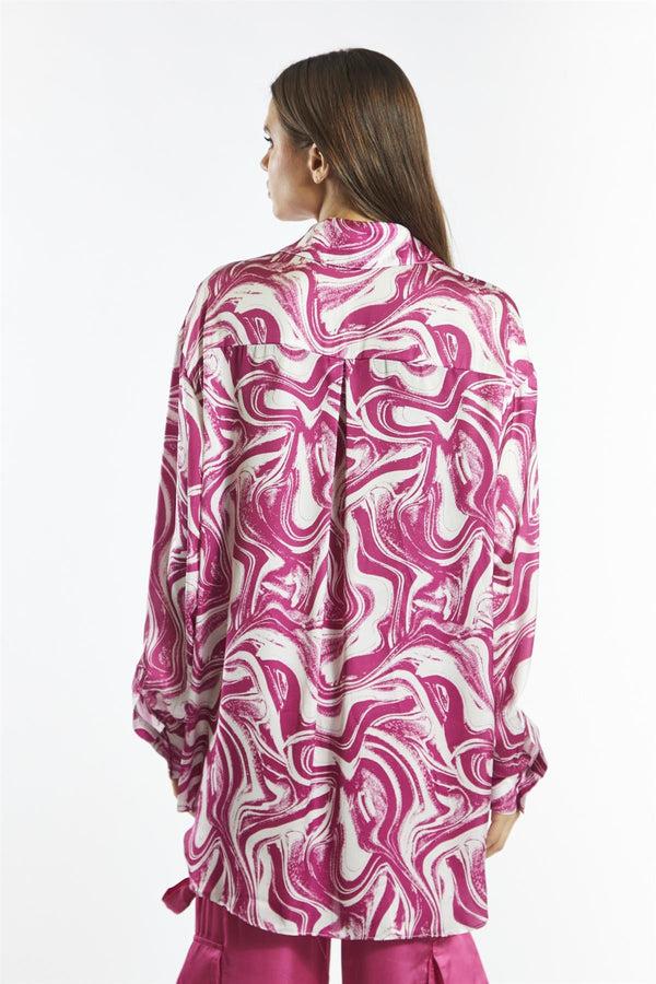 Glamorous Bright-Pink Marble Oversized-Shirt