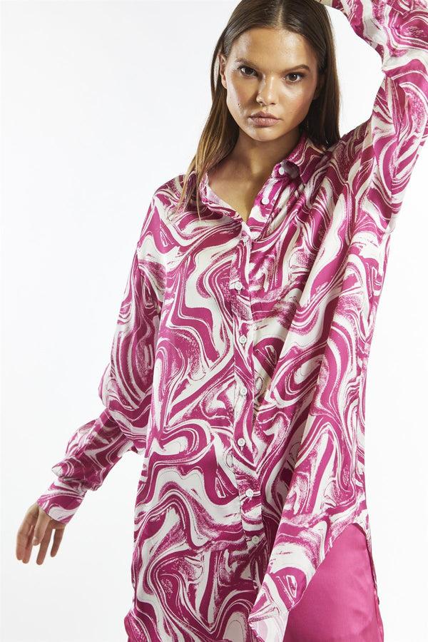 Glamorous Bright-Pink Marble Oversized-Shirt