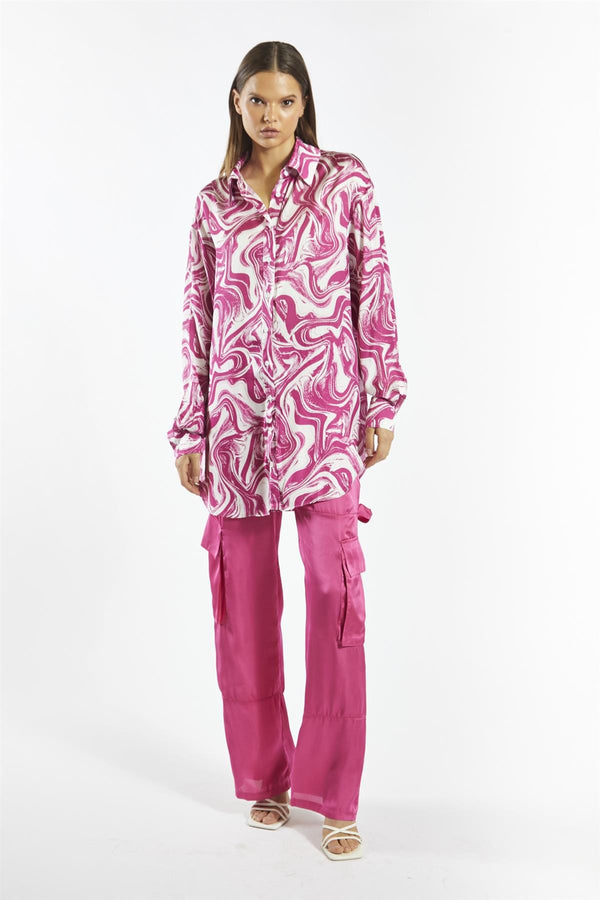 Glamorous Bright-Pink Marble Oversized-Shirt