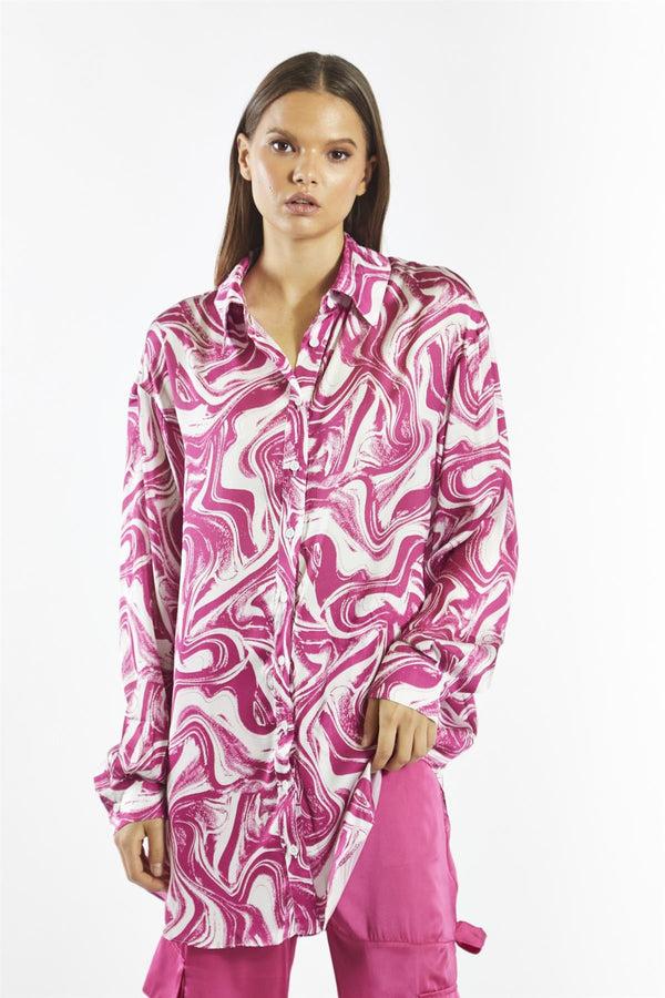 glamorous Bright-Pink Marble Oversized-Shirt