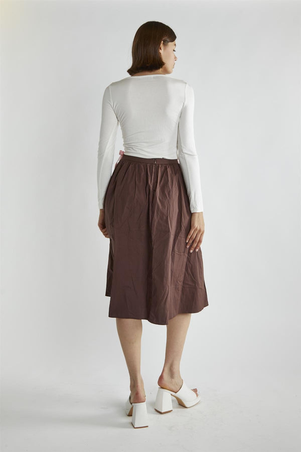 Glamorous Brown Bow-Detail Midi-Skirt