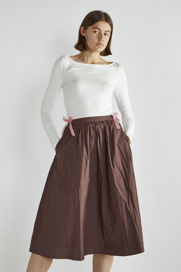 Glamorous Brown Bow-Detail Midi-Skirt