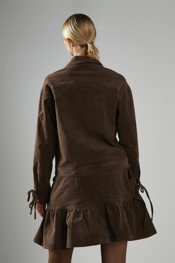 Glamorous Brown-Cord Tie-Front Jacket