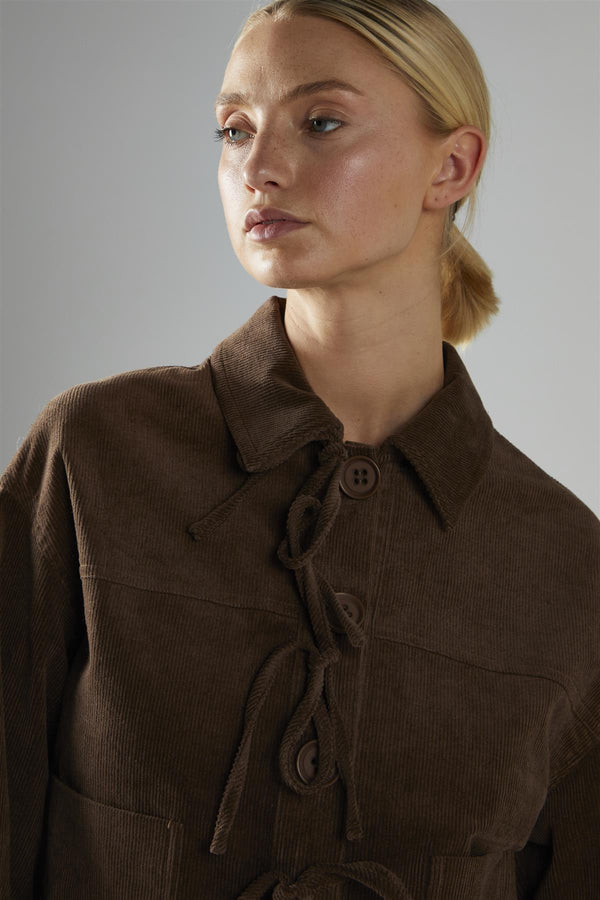 Glamorous Brown-Cord Tie-Front Jacket