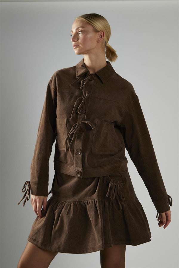 Glamorous Brown-Cord Tie-Front Jacket