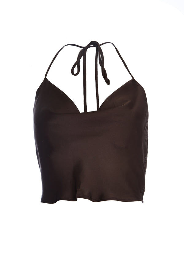 Glamorous Brown Cowl-Neck Crop-Top