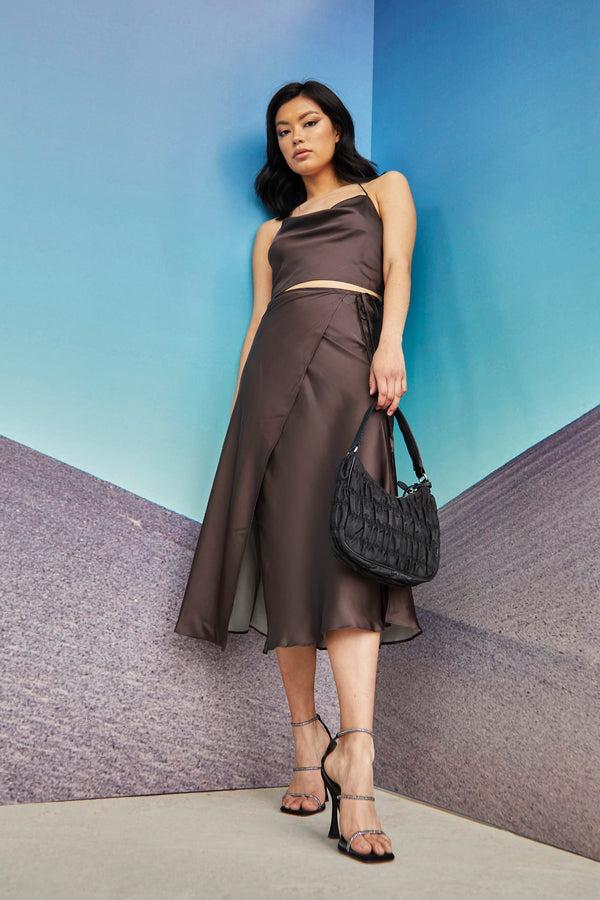 glamorous Brown Cowl-Neck Crop-Top