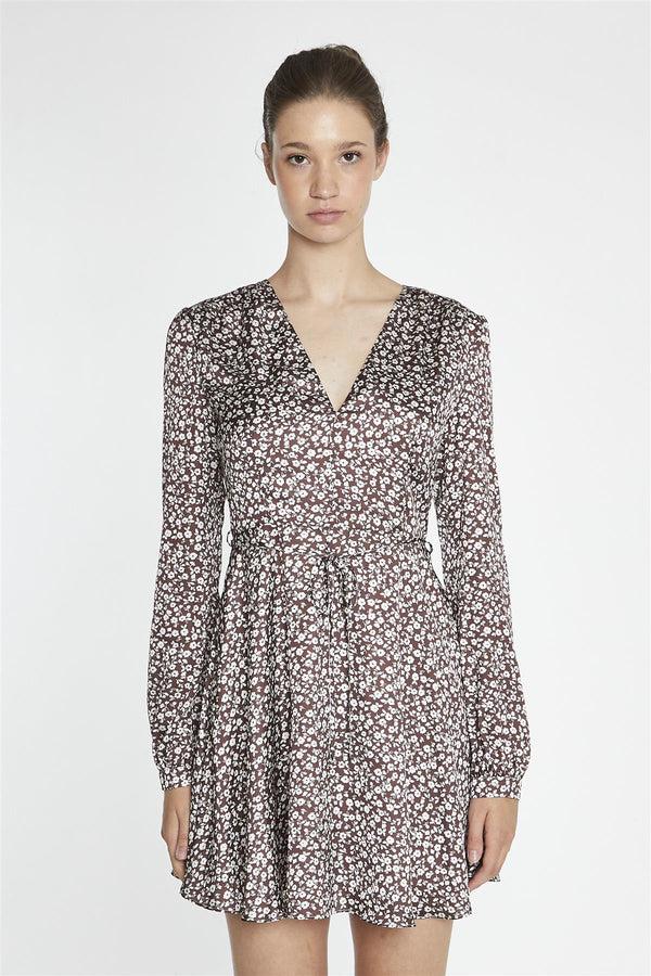 Glamorous Brown-Ditsy V-Neck Mini-Dress
