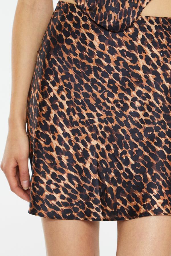 Glamorous Brown Leopard Bias-Cut Mini-Skirt