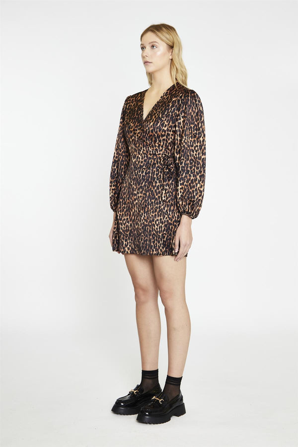Glamorous Brown Leopard Wrap Mini-Dress