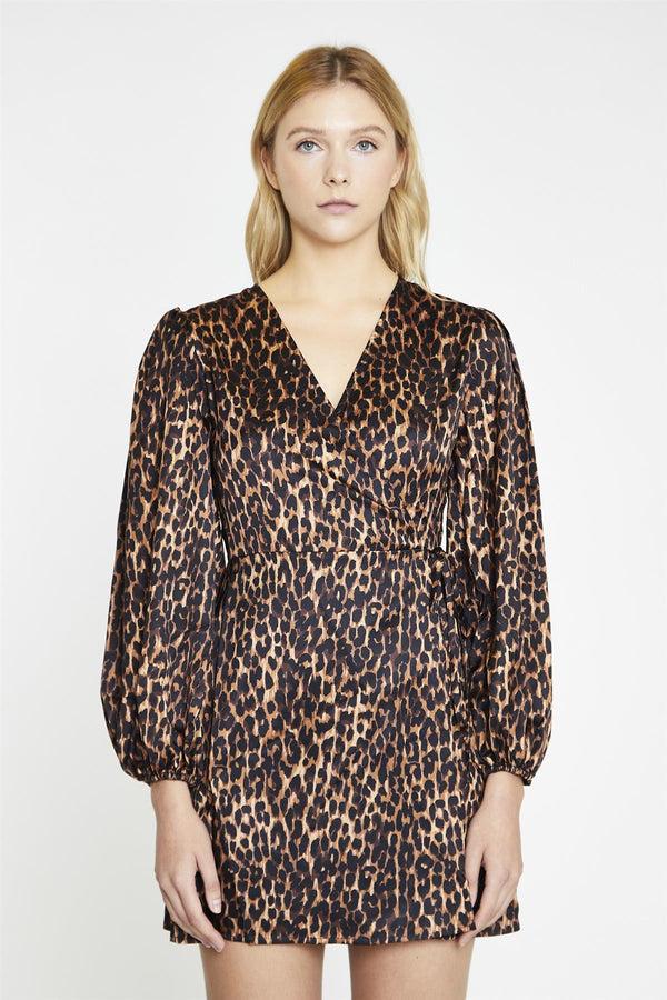 glamorous Brown Leopard Wrap Mini-Dress