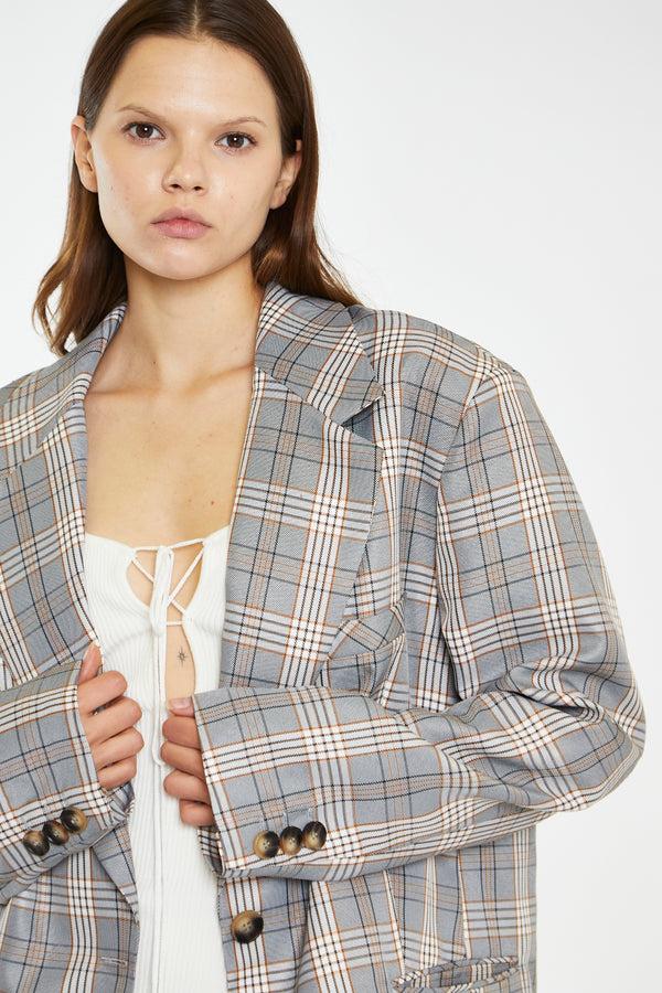 Glamorous Brown Multi-Check Oversized Blazer