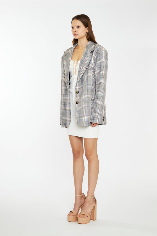 Glamorous Brown Multi-Check Oversized Blazer