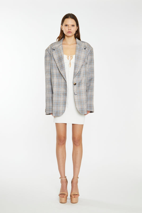 glamorous Brown Multi-Check Oversized Blazer