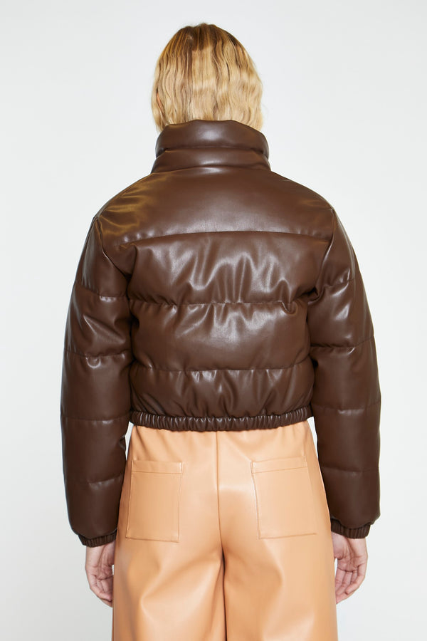 Glamorous Brown PU Puffer Cropped-Jacket