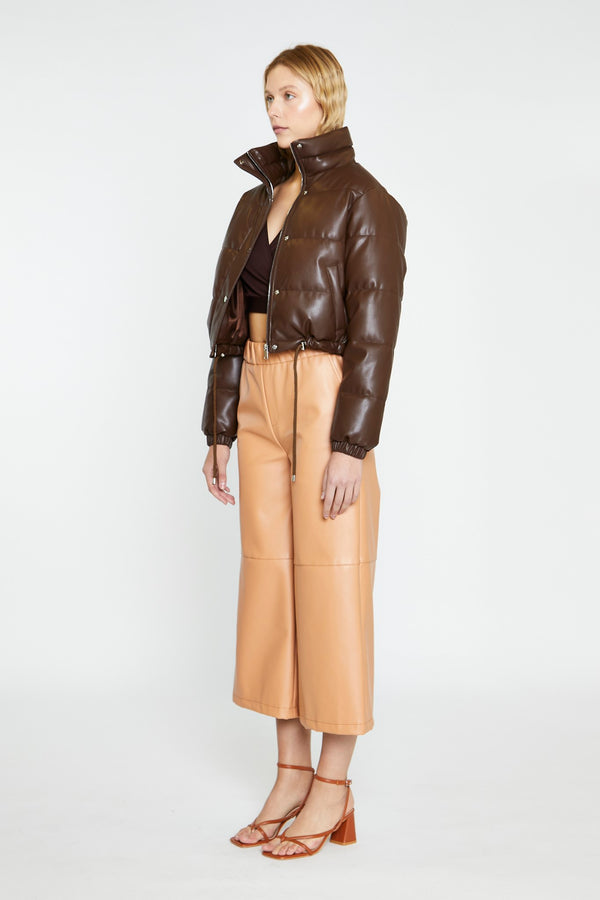 Glamorous Brown PU Puffer Cropped-Jacket