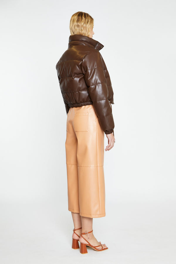 Glamorous Brown PU Puffer Cropped-Jacket