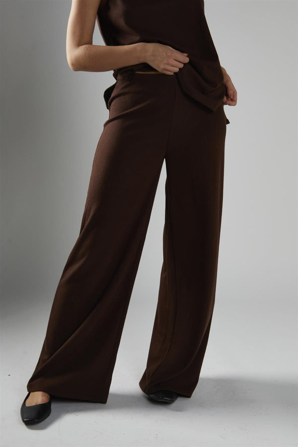 Glamorous Brown-Rib Relaxed-Wide-Leg Trousers